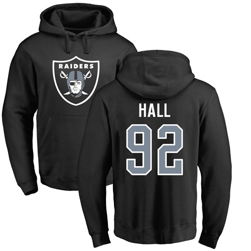 Men Oakland Raiders Black P J Hall Name and Number Logo NFL Football 92 Pullover Hoodie Sweatshirts